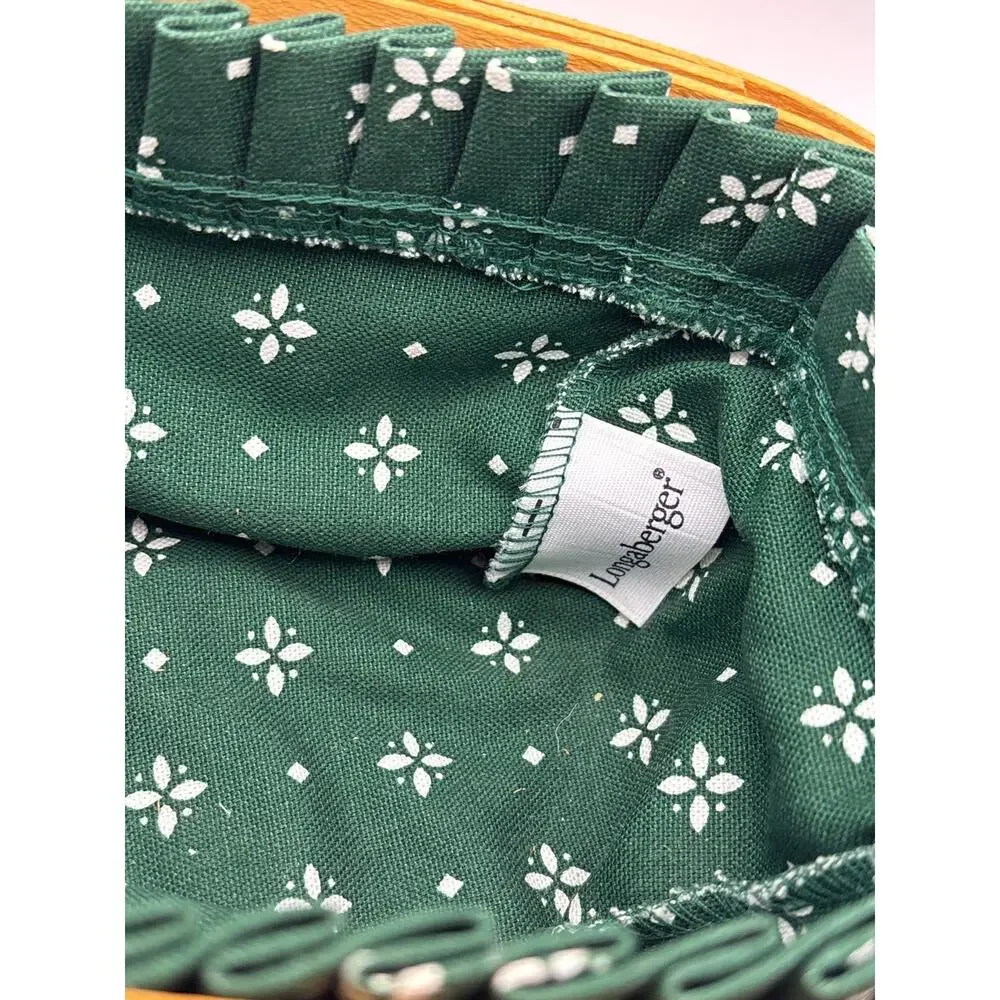Longaberger '99 Trinket Basket Green Fabric Liner Leather Handles W/House Accent